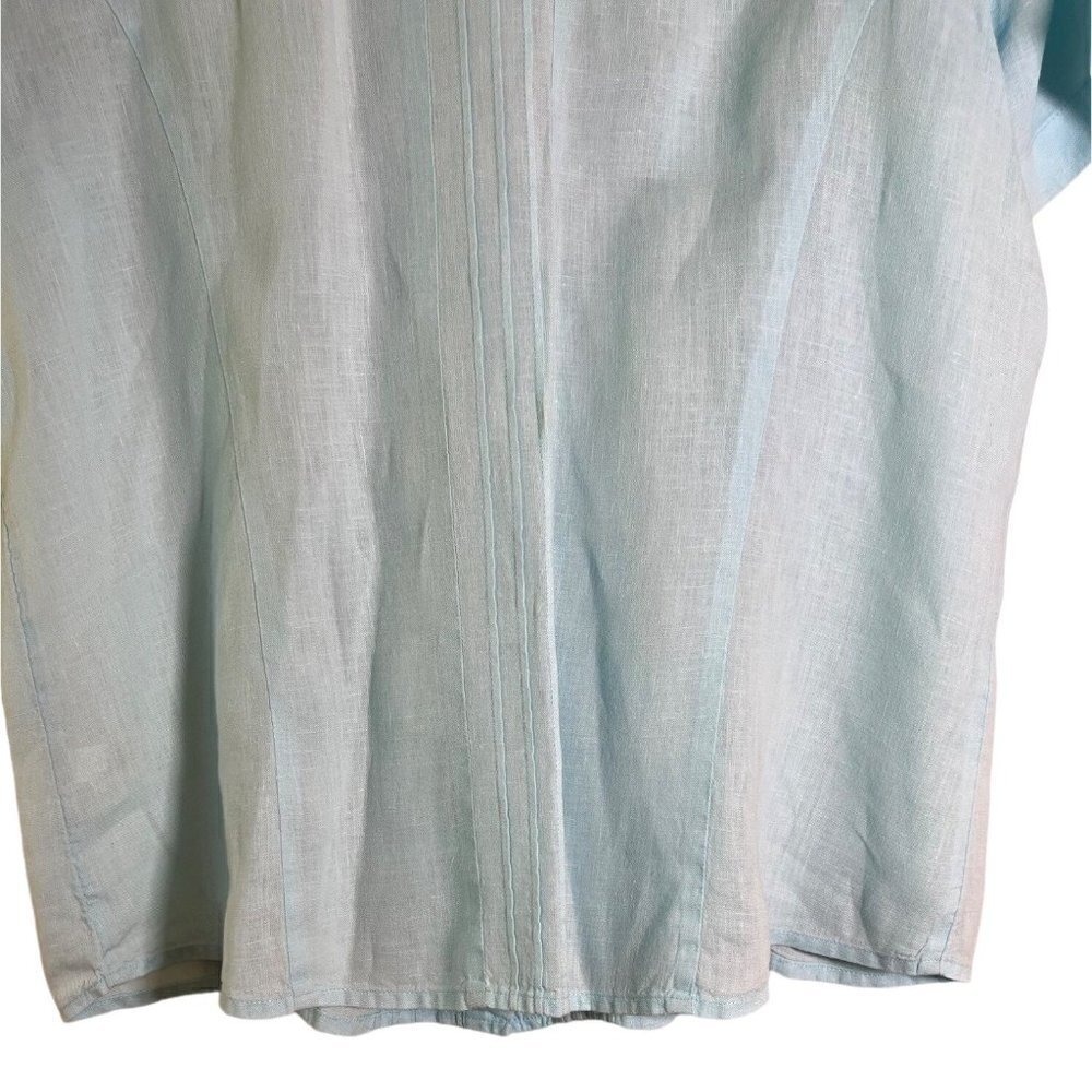 J. Jill Women's 100% Linen Blue Button Down Pintuck Blouse Size Medium - Picture 9 of 12